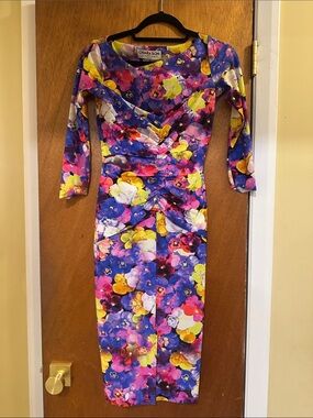 Chiara Boni Floral Midi Dress in Purple, Yellow and Pink